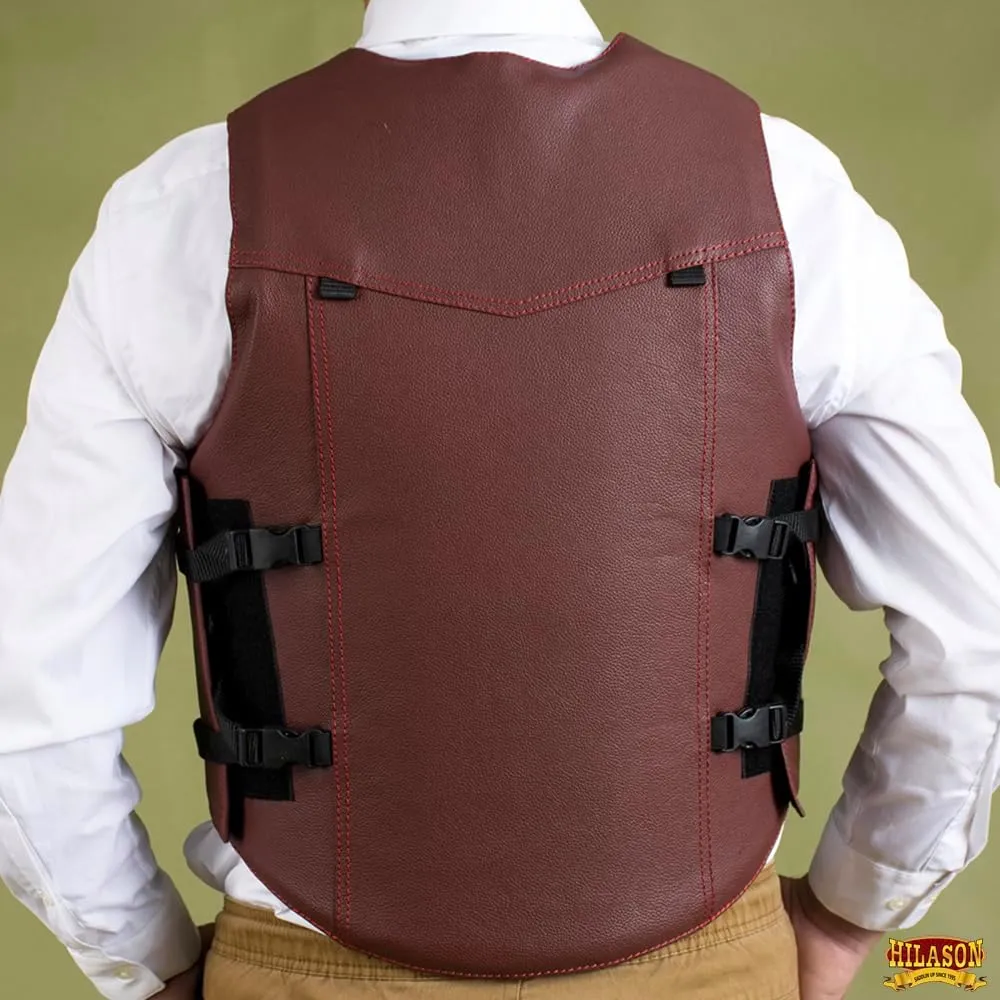 HILASON Safety Bull Riding Vest Protective Leather Maroon | Equestrian Protective Vest | Unisex Vest | Rodeo Vest Men & Women