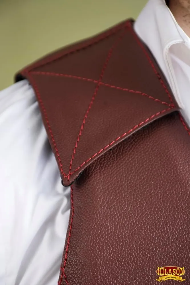 HILASON Safety Bull Riding Vest Protective Leather Maroon | Equestrian Protective Vest | Unisex Vest | Rodeo Vest Men & Women