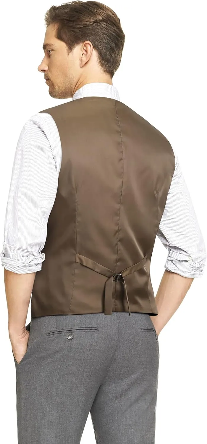 HISDERN Men's Herringbone Tweed Vest British Wedding Premium Wool Blend Suit Vest Business Formal Dress Vests Waistcoat