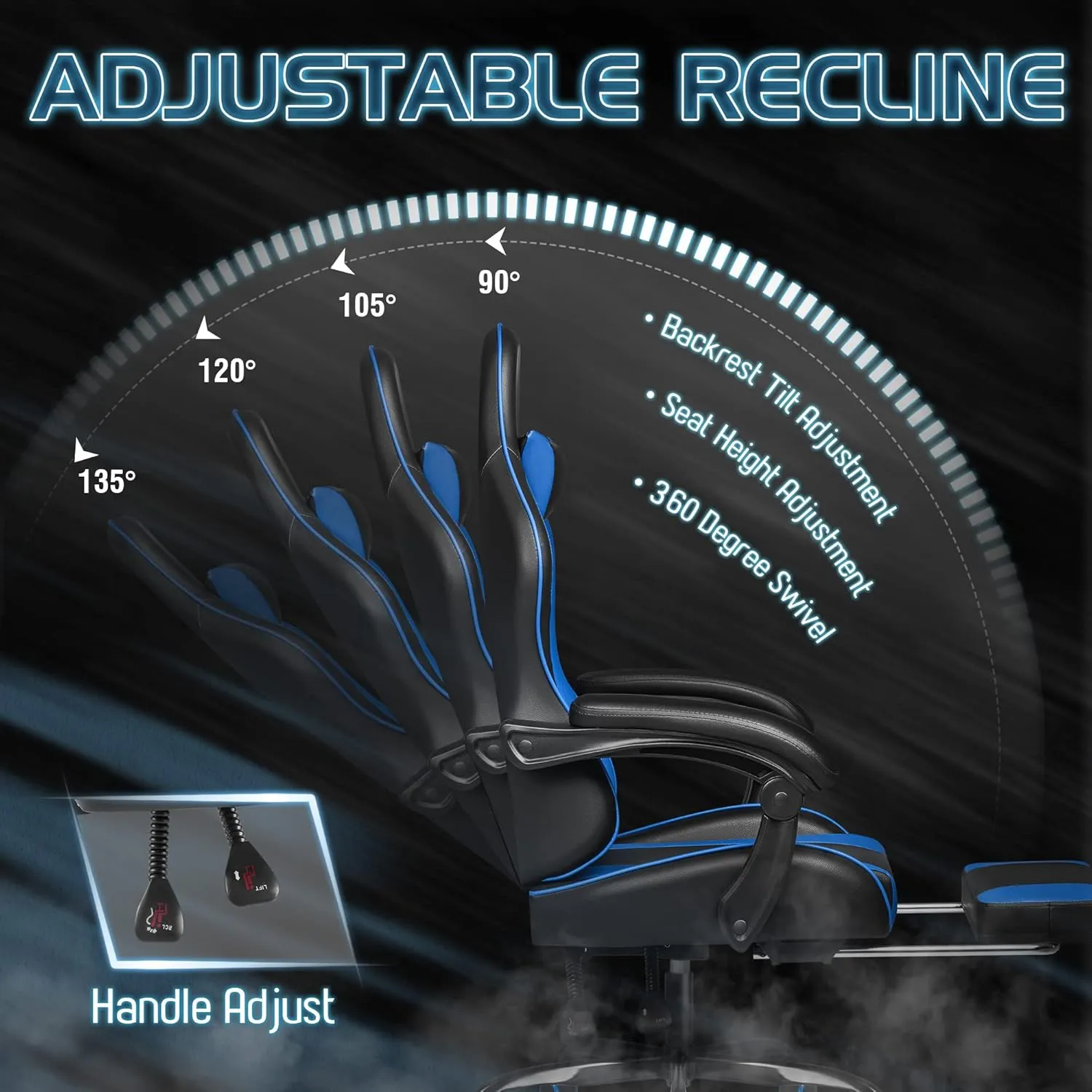 Homall Gaming Chair, Video Game Chair with Footrest and Massage Lumbar Support, Ergonomic Computer Chair Height Adjustable with Swivel Seat and Headrest (Blue)