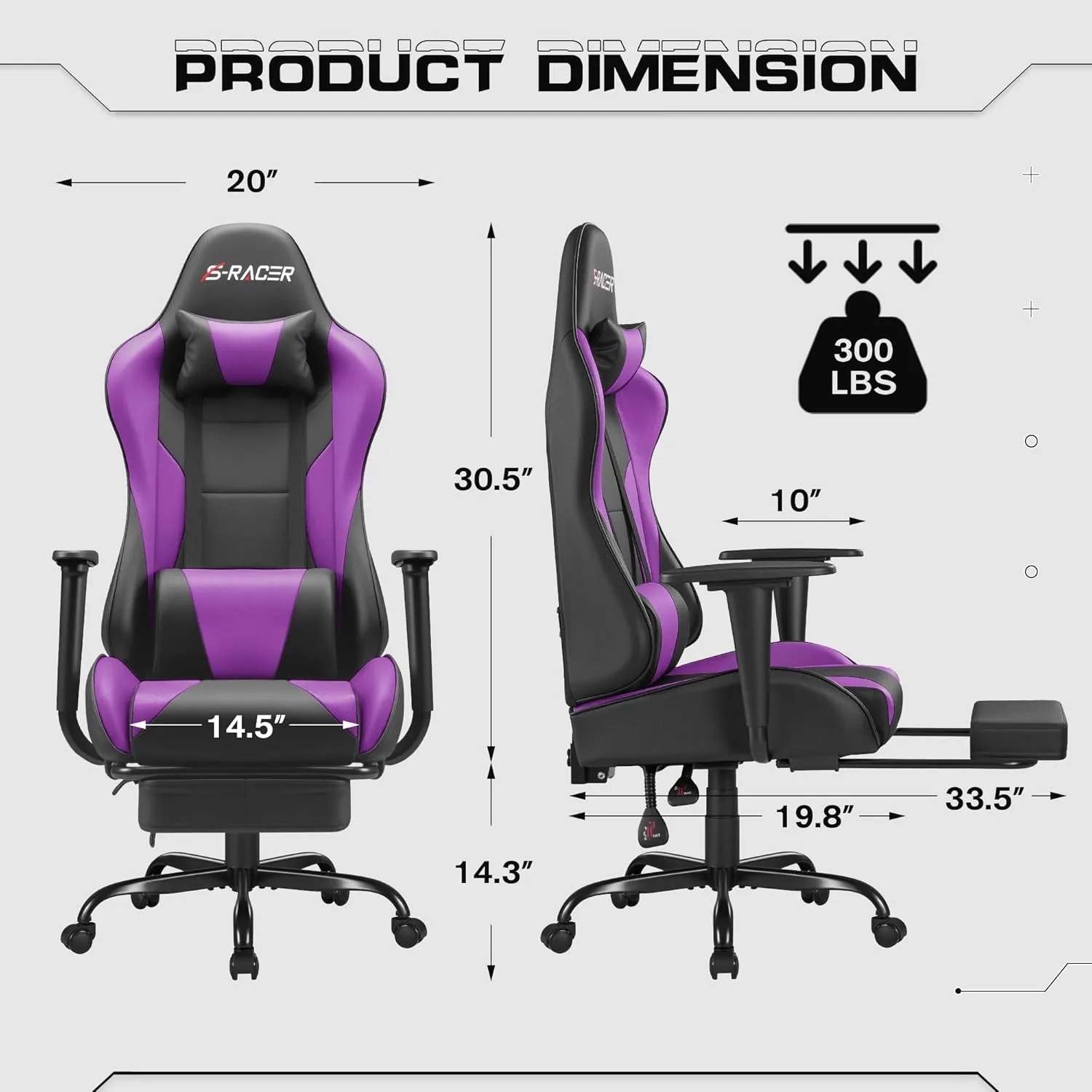 Homall Gaming Chairs, Computer Chair with Footrest and Massage Lumbar Support, Height Adjustable Game Chair with Headrest and Swivel Seat (Purple)