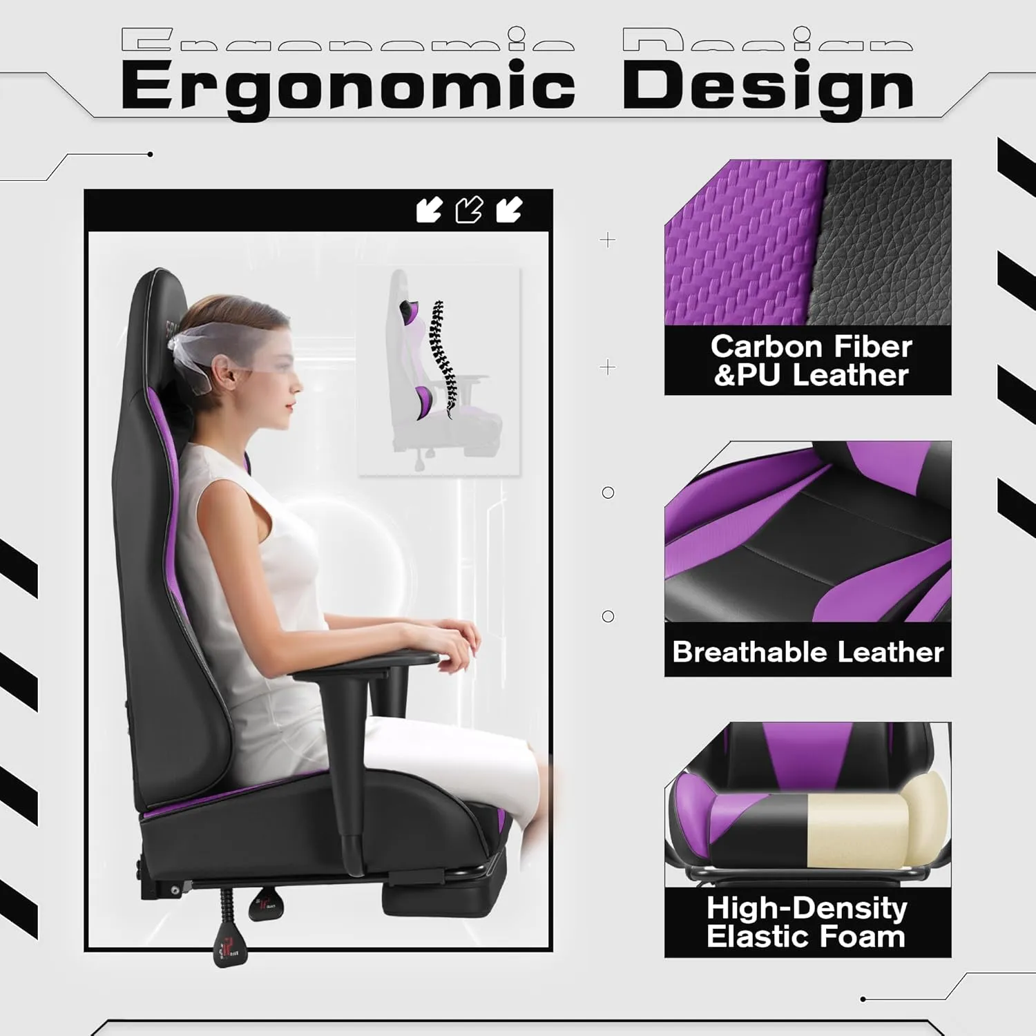Homall Gaming Chairs, Computer Chair with Footrest and Massage Lumbar Support, Height Adjustable Game Chair with Headrest and Swivel Seat (Purple)