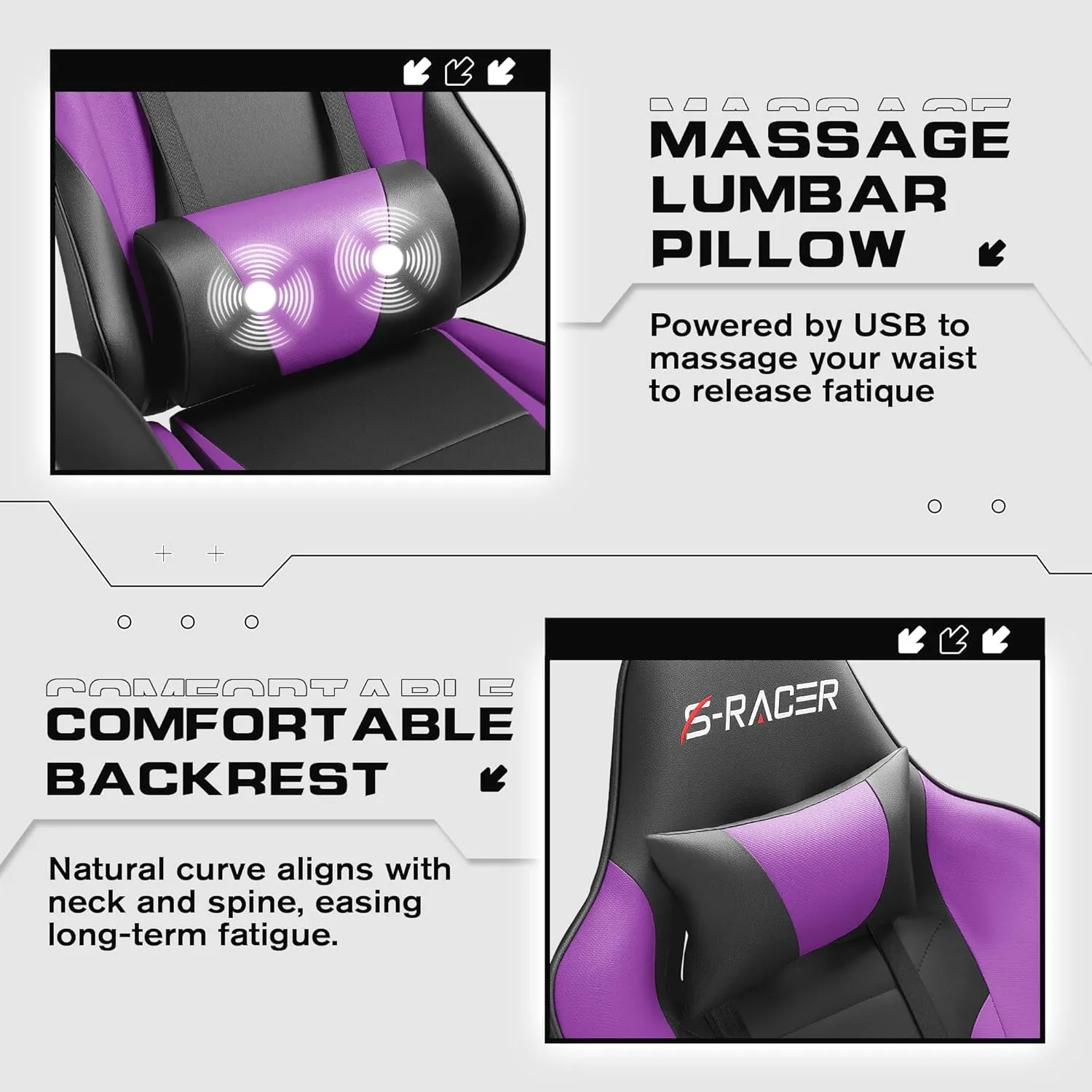 Homall Gaming Chairs, Computer Chair with Footrest and Massage Lumbar Support, Height Adjustable Game Chair with Headrest and Swivel Seat (Purple)