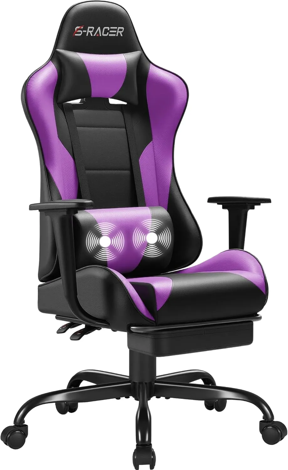 Homall Gaming Chairs, Computer Chair with Footrest and Massage Lumbar Support, Height Adjustable Game Chair with Headrest and Swivel Seat (Purple)
