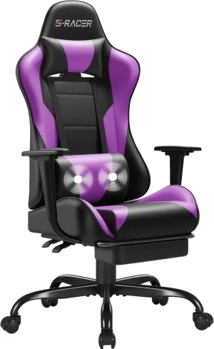 Homall Gaming Chairs, Computer Chair with Footrest and Massage Lumbar Support, Height Adjustable Game Chair with Headrest and Swivel Seat (Purple)