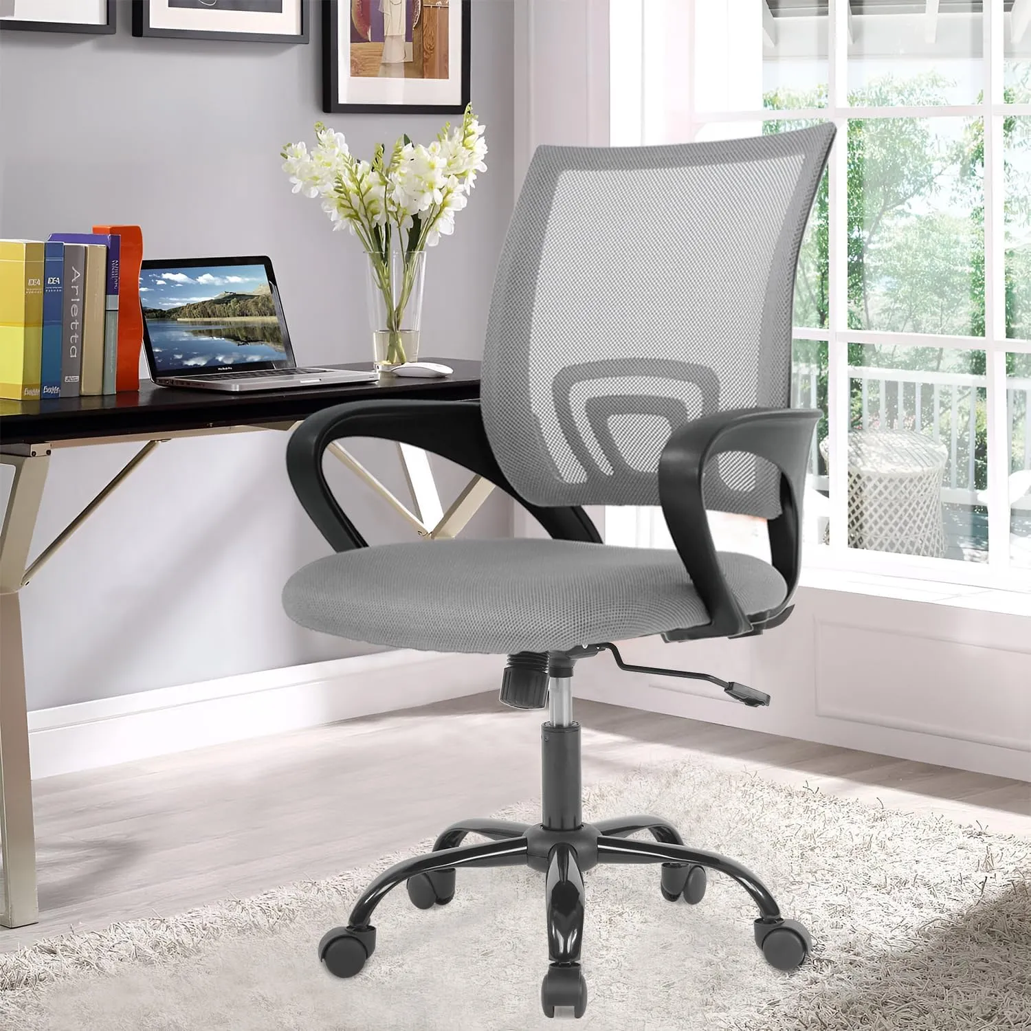 Home Office Chair Ergonomic Desk Chair Mesh Computer Chair with Lumbar Support Armrest Executive Rolling Swivel Adjustable Mid Back Task Chair for Women Adults,Grey