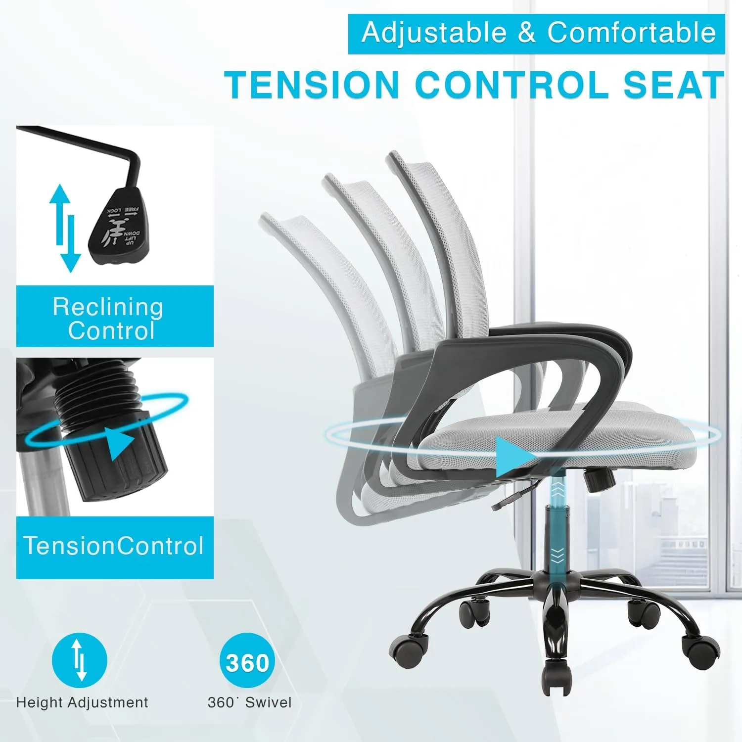 Home Office Chair Ergonomic Desk Chair Mesh Computer Chair with Lumbar Support Armrest Executive Rolling Swivel Adjustable Mid Back Task Chair for Women Adults,Grey