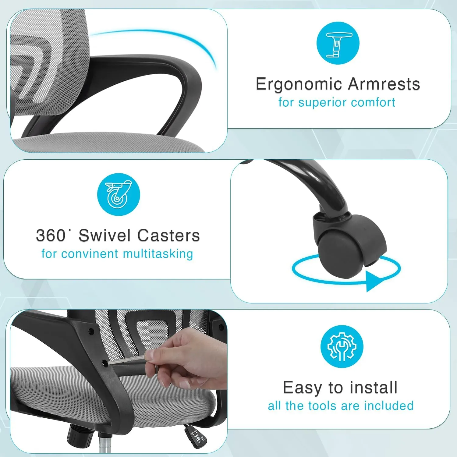 Home Office Chair Ergonomic Desk Chair Mesh Computer Chair with Lumbar Support Armrest Executive Rolling Swivel Adjustable Mid Back Task Chair for Women Adults,Grey
