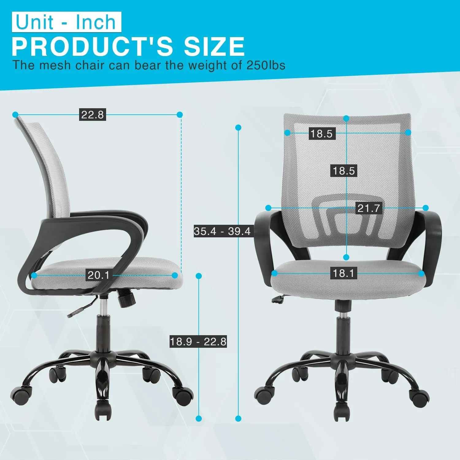 Home Office Chair Ergonomic Desk Chair Mesh Computer Chair with Lumbar Support Armrest Executive Rolling Swivel Adjustable Mid Back Task Chair for Women Adults,Grey