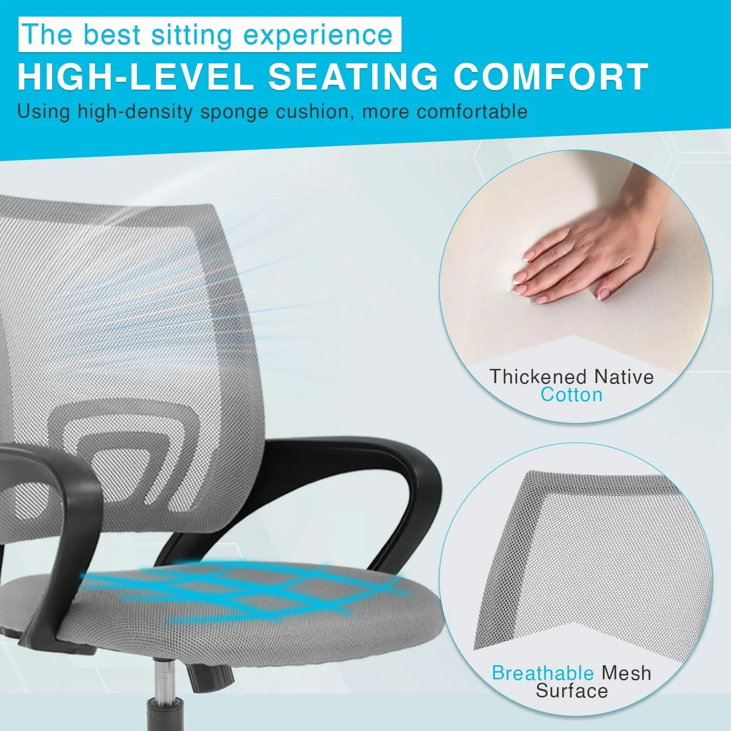Home Office Chair Ergonomic Desk Chair Mesh Computer Chair with Lumbar Support Armrest Executive Rolling Swivel Adjustable Mid Back Task Chair for Women Adults,Grey