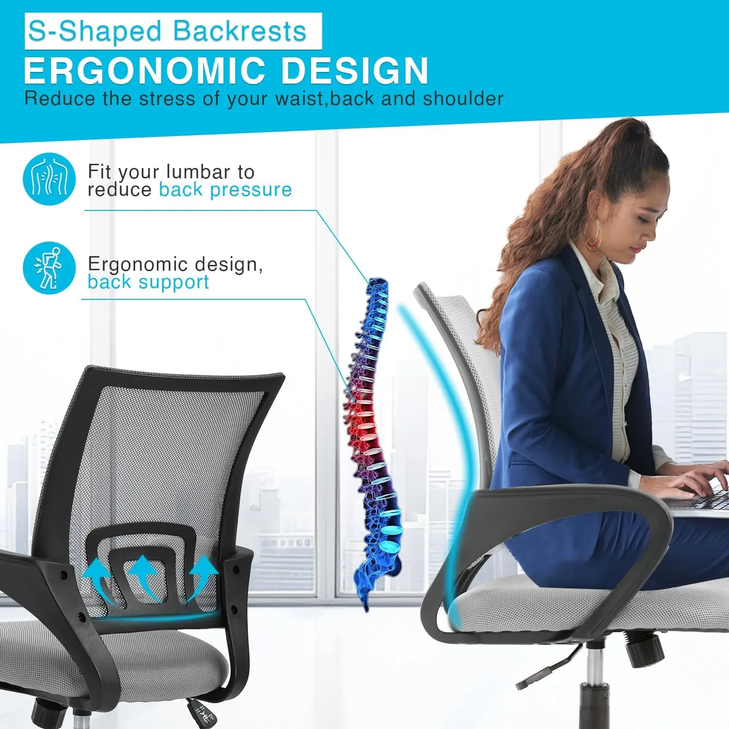 Home Office Chair Ergonomic Desk Chair Mesh Computer Chair with Lumbar Support Armrest Executive Rolling Swivel Adjustable Mid Back Task Chair for Women Adults,Grey