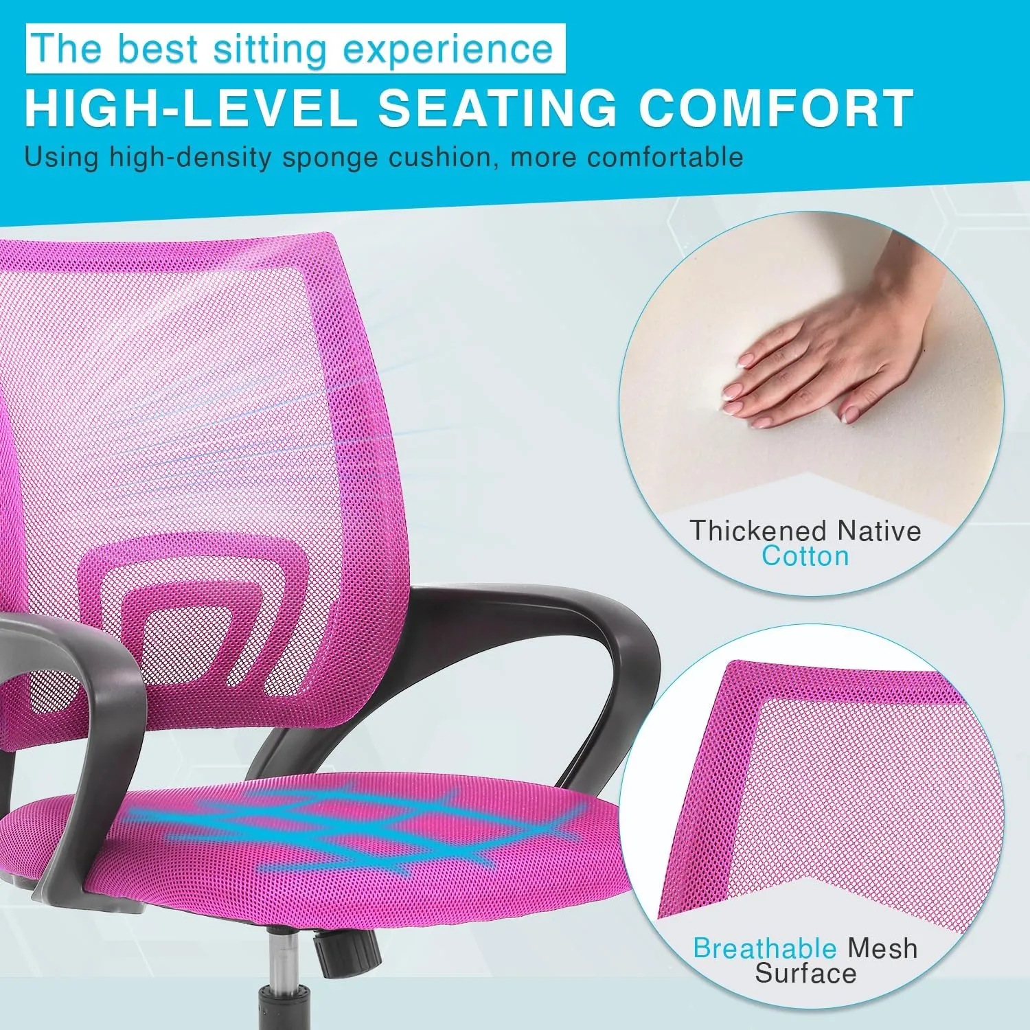 Home Office Chair Ergonomic Desk Chair Mesh Computer Chair with Lumbar Support Armrest Executive Rolling Swivel Adjustable Mid Back Task Study Chair for Teens Adults,Pink