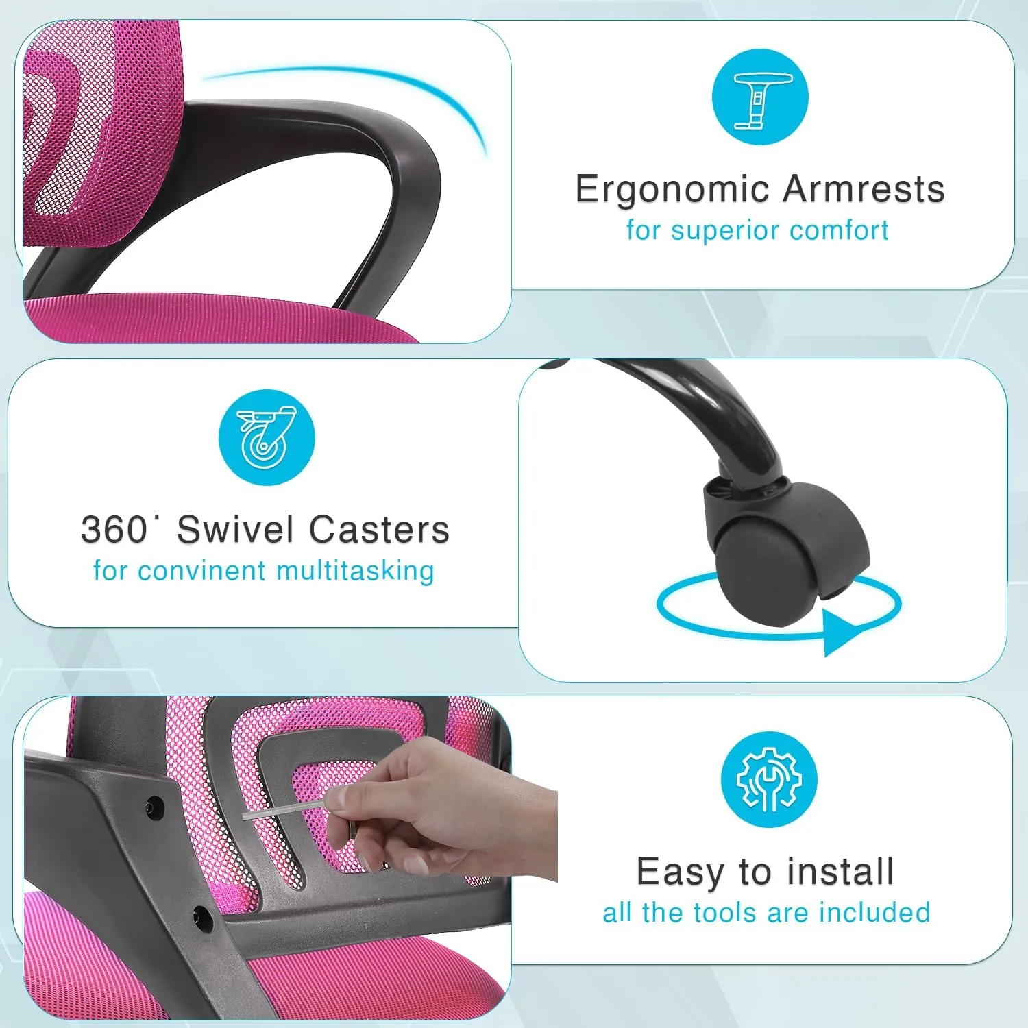 Home Office Chair Ergonomic Desk Chair Mesh Computer Chair with Lumbar Support Armrest Executive Rolling Swivel Adjustable Mid Back Task Study Chair for Teens Adults,Pink