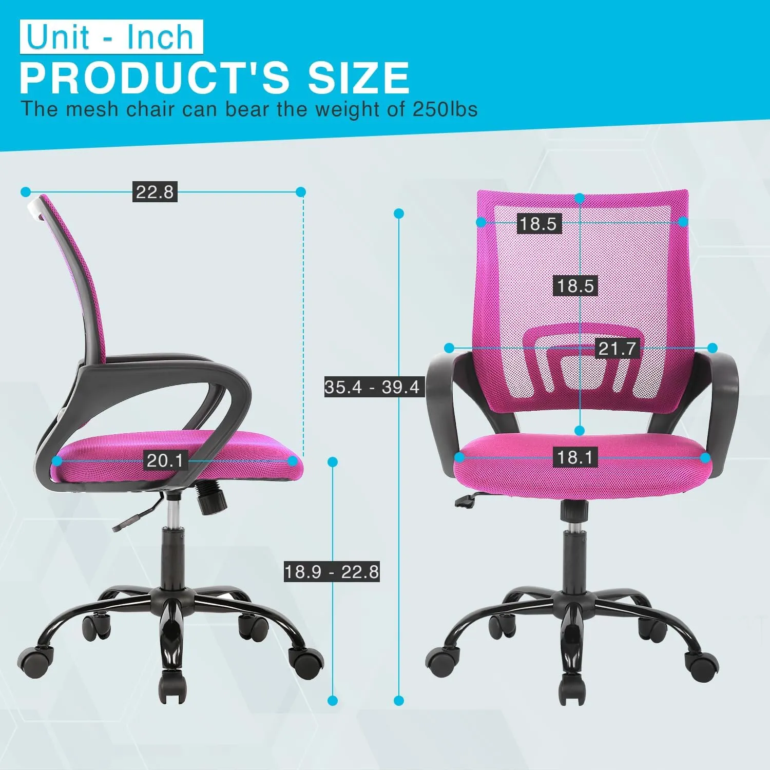 Home Office Chair Ergonomic Desk Chair Mesh Computer Chair with Lumbar Support Armrest Executive Rolling Swivel Adjustable Mid Back Task Study Chair for Teens Adults,Pink