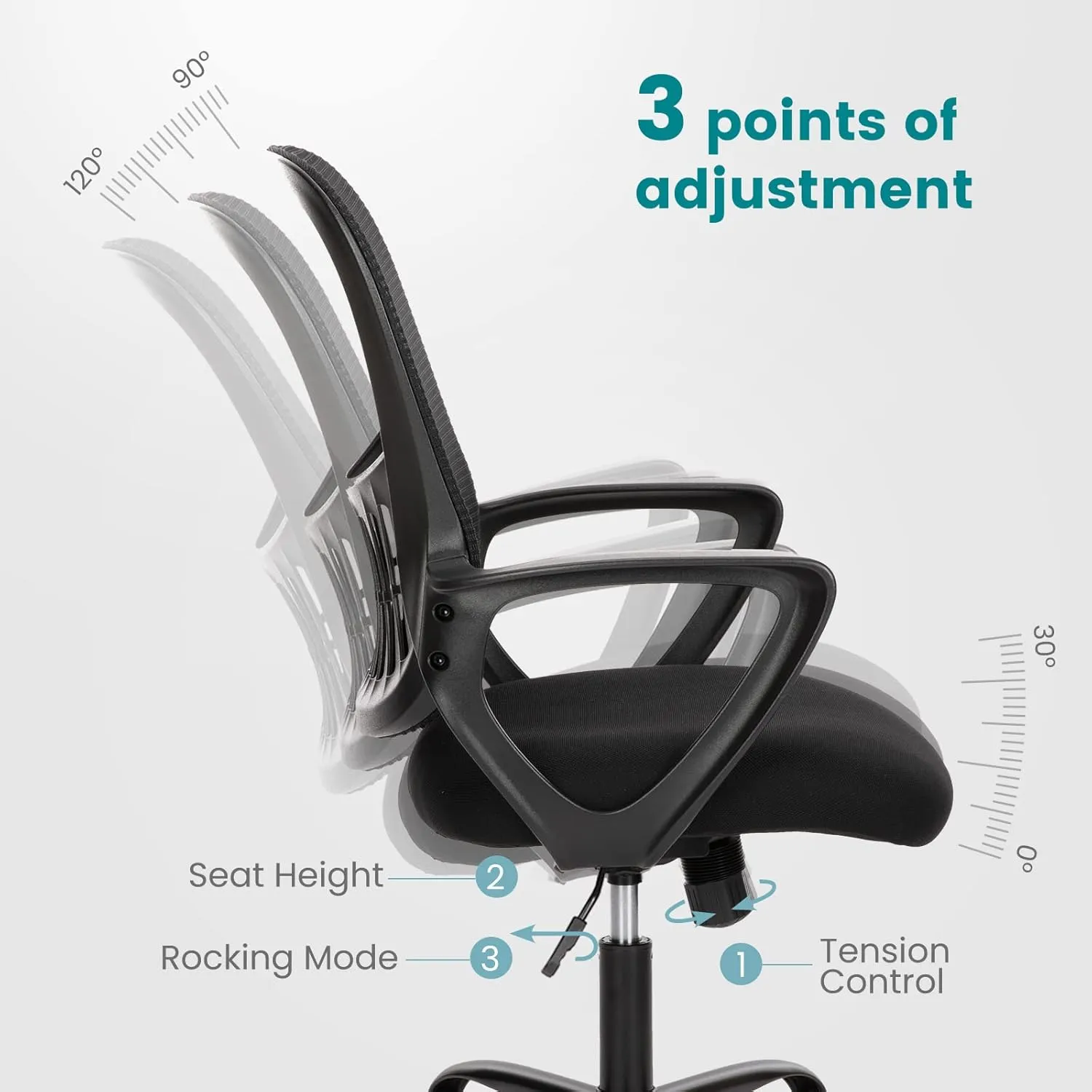 Home Office Computer Desk Chair, Ergonomic Mid-Back Mesh Swivel Rolling Work with Wheels, Comfortable Lumbar Support, Comfy Arms, Bedroom, Study, Dorm, Student, Adults