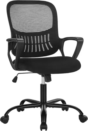Home Office Computer Desk Chair, Ergonomic Mid-Back Mesh Swivel Rolling Work with Wheels, Comfortable Lumbar Support, Comfy Arms, Bedroom, Study, Dorm, Student, Adults