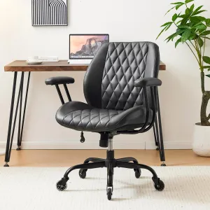 Home Office Desk Chair Office Rubber Casters Ergonomic Computer Chair with Lumbar Support Adjustable Height Rolling Swivel Executive Task Armrests Chair， Black PU