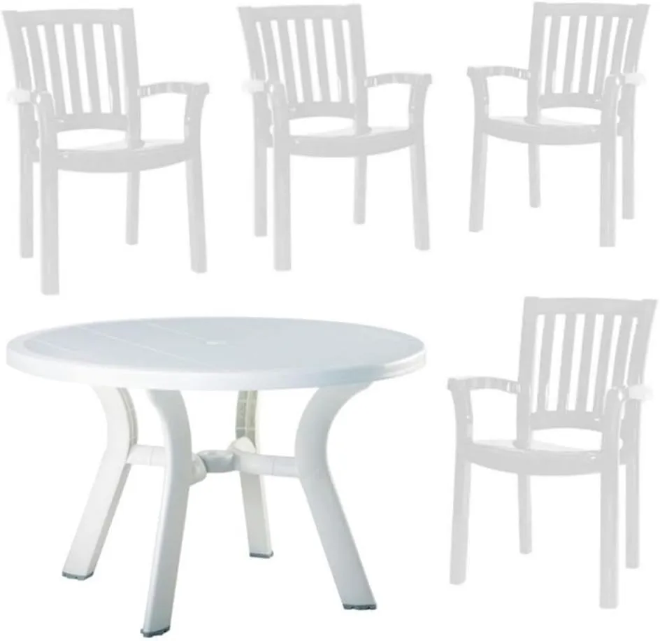 Home Square 5 Piece Set Commerical Grade UV Resistant Resin 42" Round Patio Table and Chairs in White