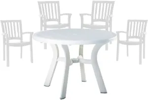 Home Square 5 Piece Set Commerical Grade UV Resistant Resin 42" Round Patio Table and Chairs in White