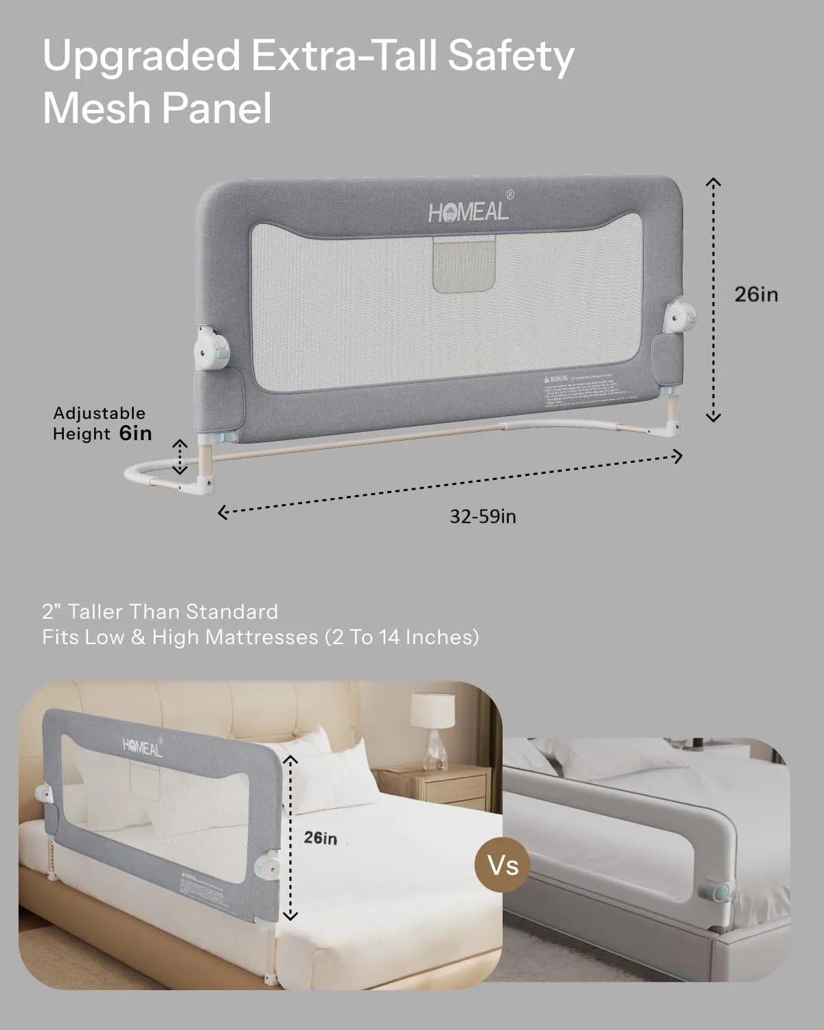 HOMEAL Bed Rail for Toddlers, 32in Swing Down Toddler Bed Rails with U-Shape Base, Foldable Baby Bed Rail Guard, Twin Size, Full Size, Queen Size, King Size Beds, Bed Rail for Baby, Beige