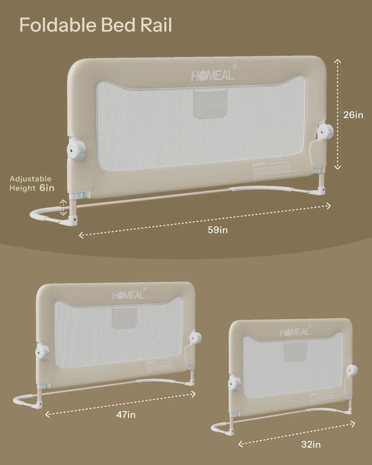 HOMEAL Bed Rail for Toddlers, 32in Swing Down Toddler Bed Rails with U-Shape Base, Foldable Baby Bed Rail Guard, Twin Size, Full Size, Queen Size, King Size Beds, Bed Rail for Baby, Beige