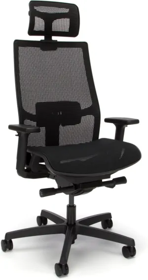 HON Ignition 2.0 Ergonomic Office Chair with Headrest, High Back, Adjustable Lumbar Support, Armrests, Seat-Depth, Synchro-Tilt Recline, Mesh Office Chair, Black