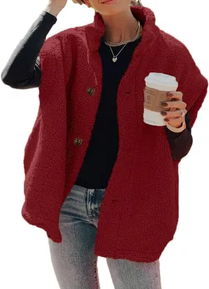 Hongqizo Womens Fuzzy Fleece Vest Casual Oversized Warm Button Down Sherpa Vest Jacket with Pockets