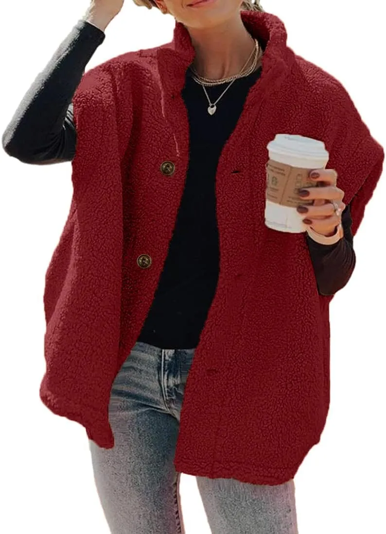 Hongqizo Womens Fuzzy Fleece Vest Casual Oversized Warm Button Down Sherpa Vest Jacket with Pockets
