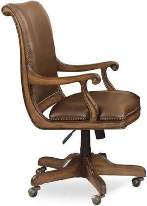 Hooker Furniture Brookhaven Leather Desk Office Chair in Medium Clear Cherry