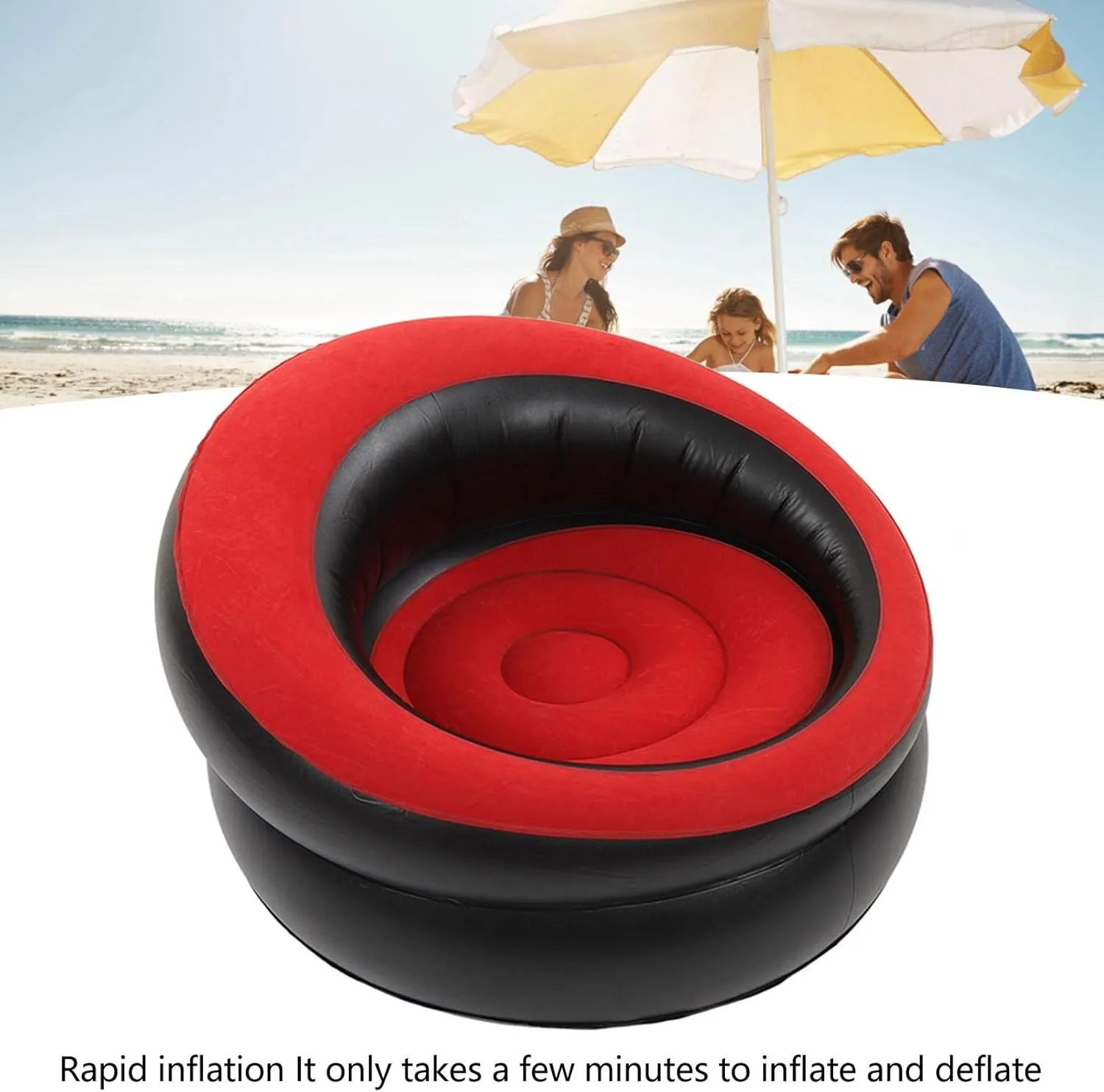 Horoper Inflatable Couch Flocking Air Sofa Simple Inflatable Chair Couch Bean Bag Chair for Living Room Bedroom Reading Room Office Balcony Travel (Red)