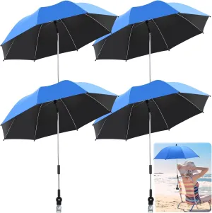 Hosuly 4 Pack Chair Umbrella with Clamp Universal 33.5 Inches 360° Adjustable UPF 50  UV Protection Beach Clip on Wheelchair Umbrella for Camping Stroller Golf Carts, Not Include Chair(Royalblue)