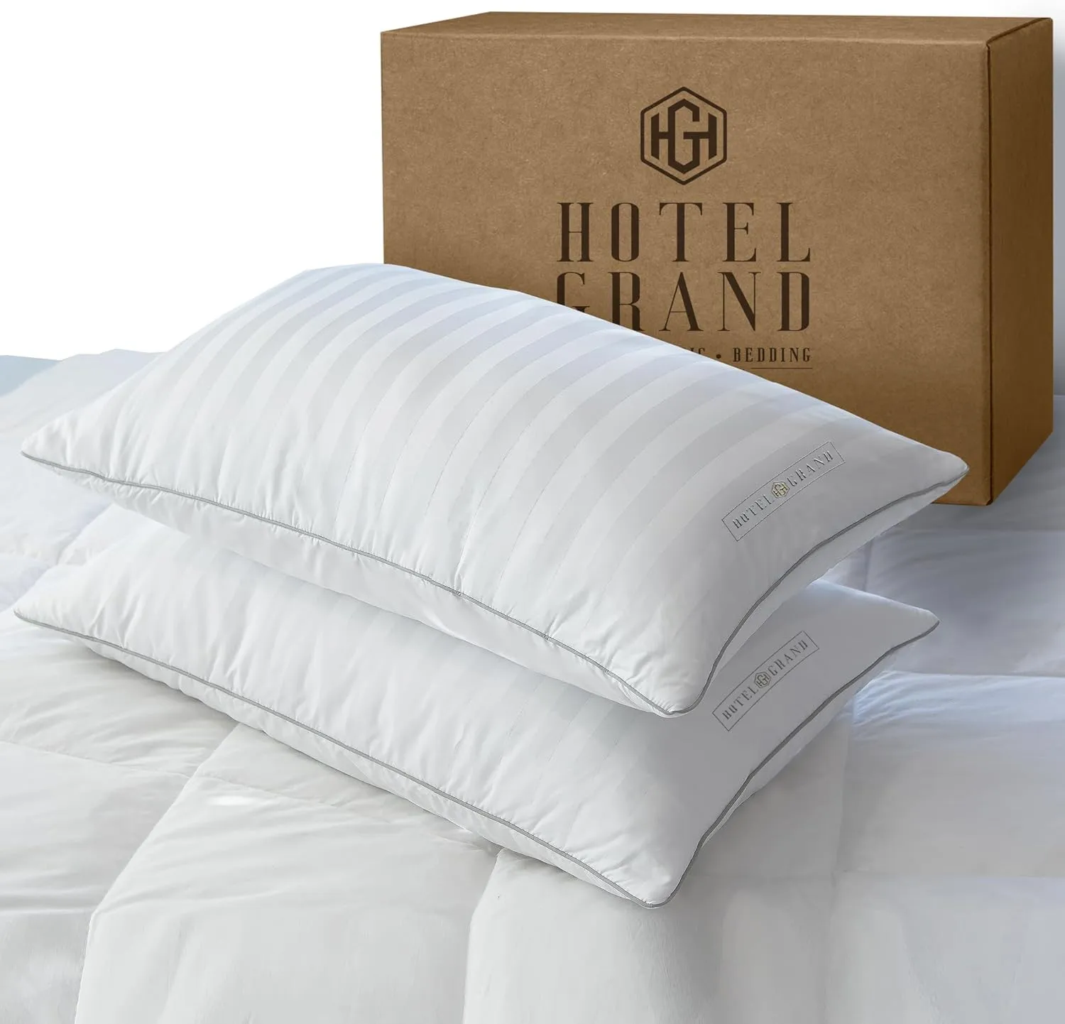 Hotel Grand Fluffy Feather Down Pillow 100% Cotton Queen Size Pillow Set of 2 Pack Medium Firm Hypoallergenic Pillows for Back/Side Sleeper Bed Pillows,20"x28"(Pack of 2)