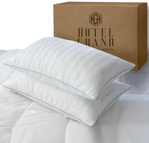 Hotel Grand Fluffy Feather Down Pillow 100% Cotton Queen Size Pillow Set of 2 Pack Medium Firm Hypoallergenic Pillows for Back/Side Sleeper Bed Pillows,20"x28"(Pack of 2)