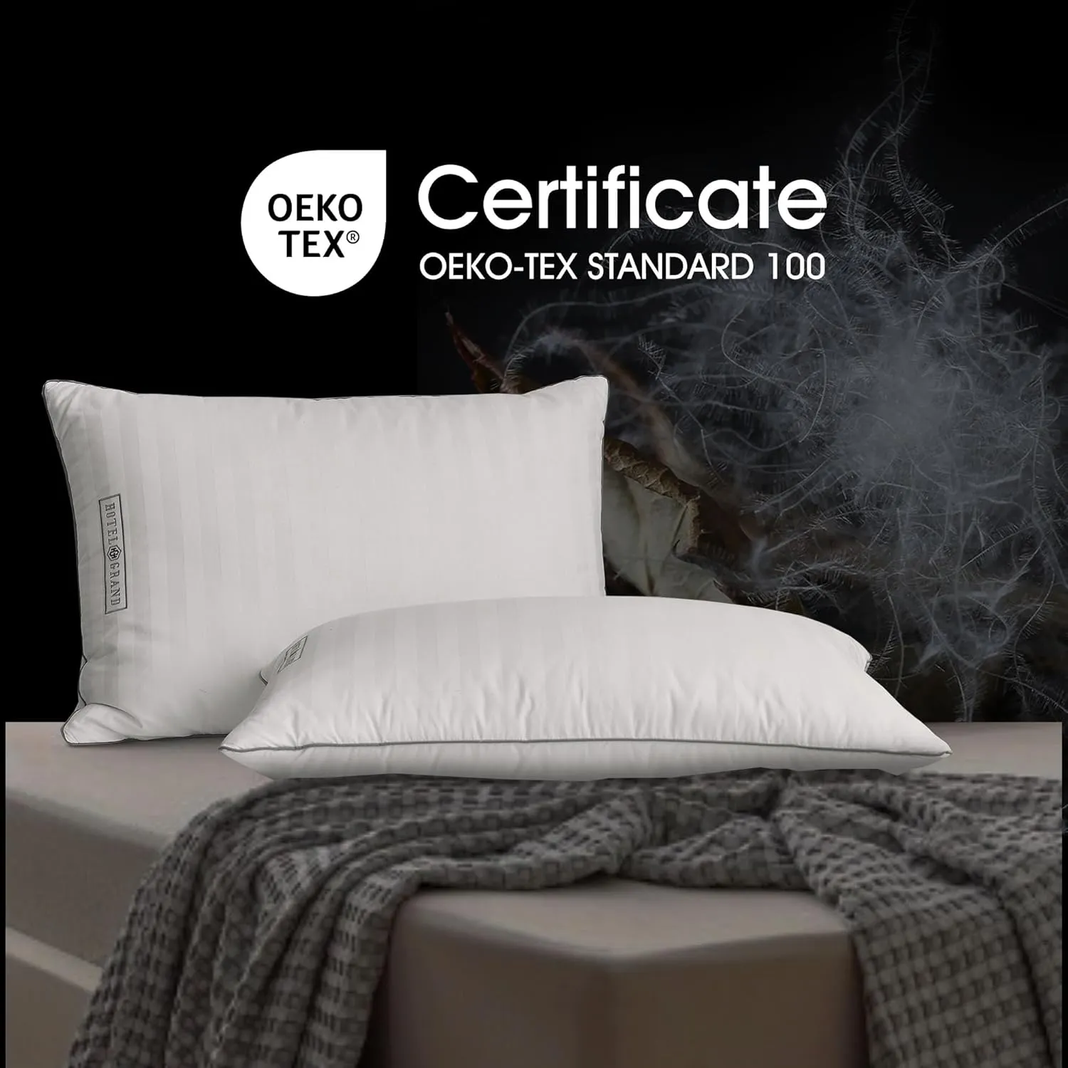 Hotel Grand Fluffy Feather Down Pillow 100% Cotton Queen Size Pillow Set of 2 Pack Medium Firm Hypoallergenic Pillows for Back/Side Sleeper Bed Pillows,20"x28"(Pack of 2)