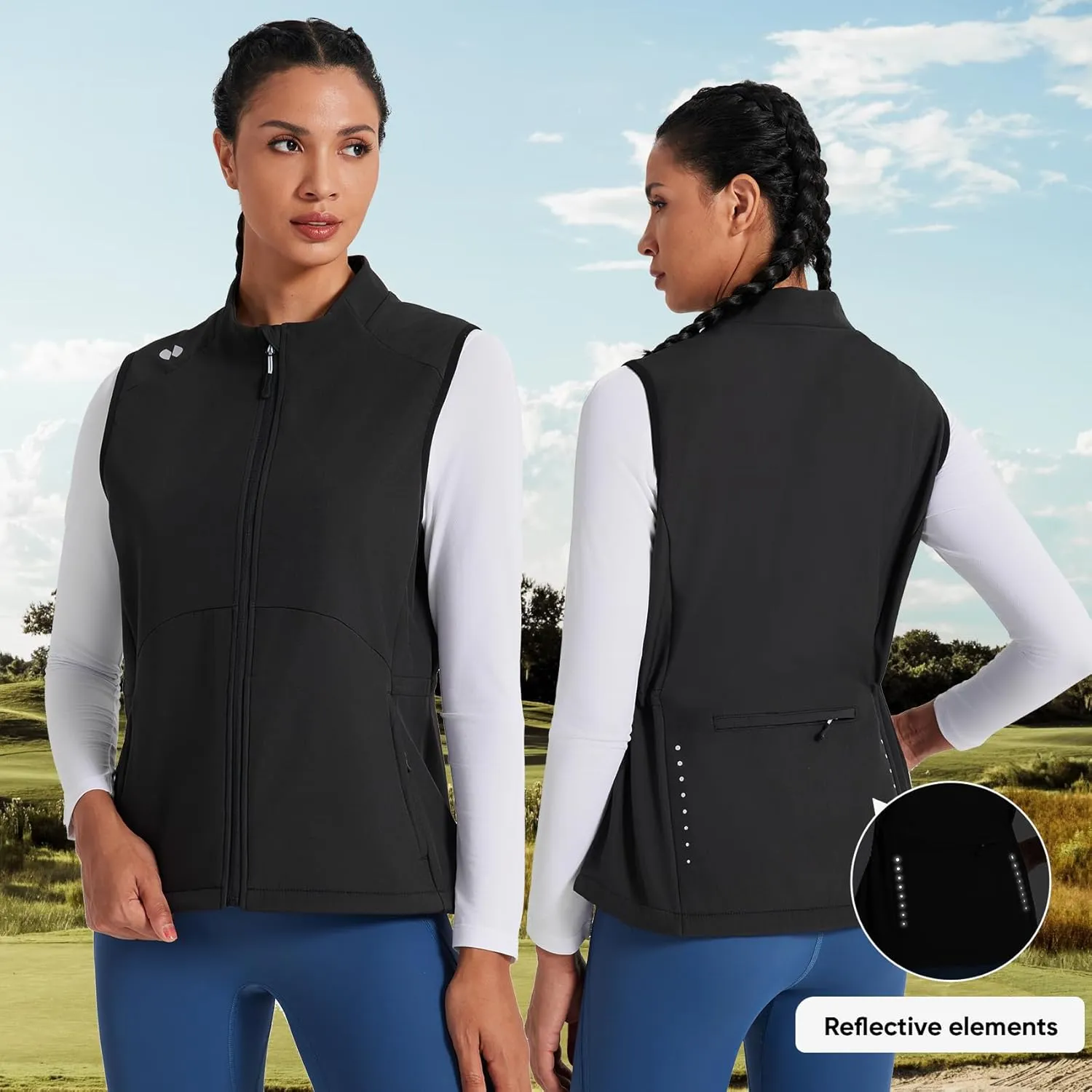 HOTSUIT Women’s Lightweight Vest with 5 Pockets Windproof Sleeveless Jacket for Hiking Golf Vest, Black, M