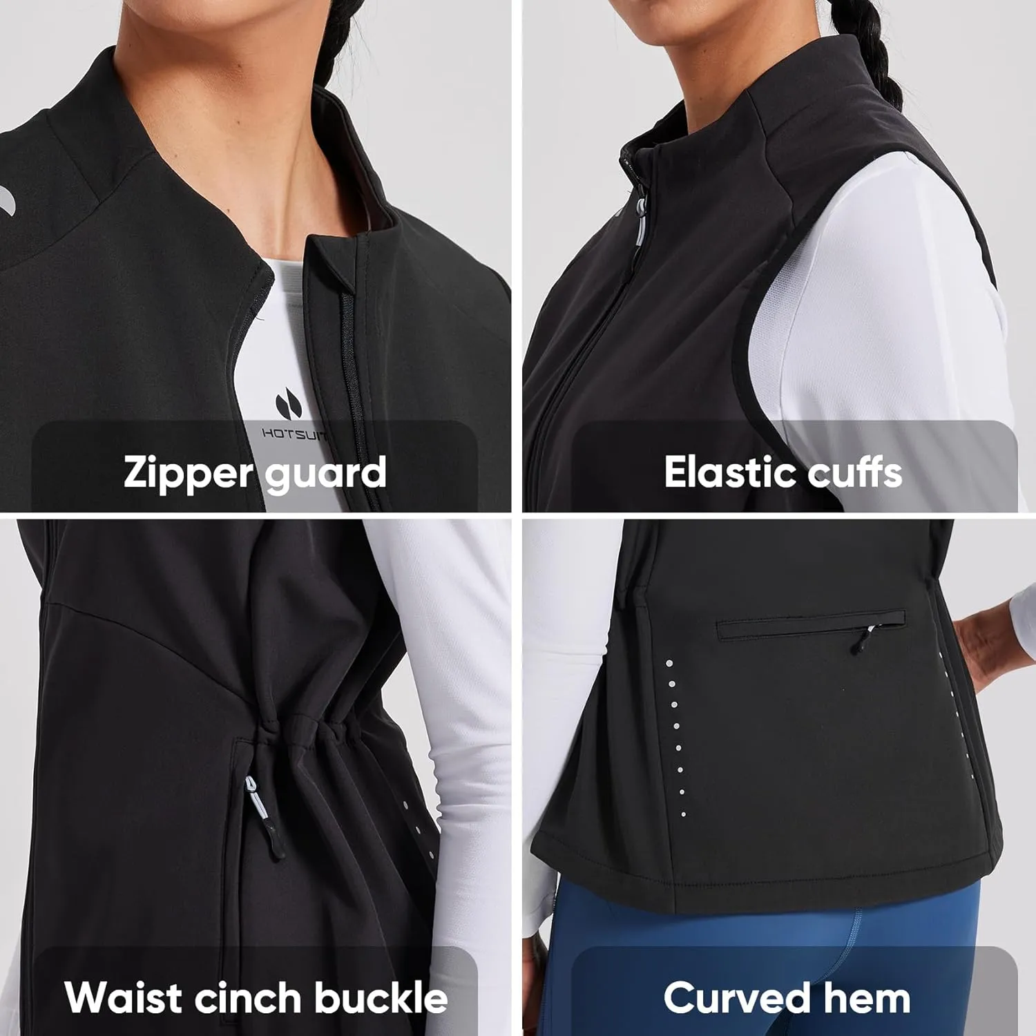 HOTSUIT Women’s Lightweight Vest with 5 Pockets Windproof Sleeveless Jacket for Hiking Golf Vest, Black, M