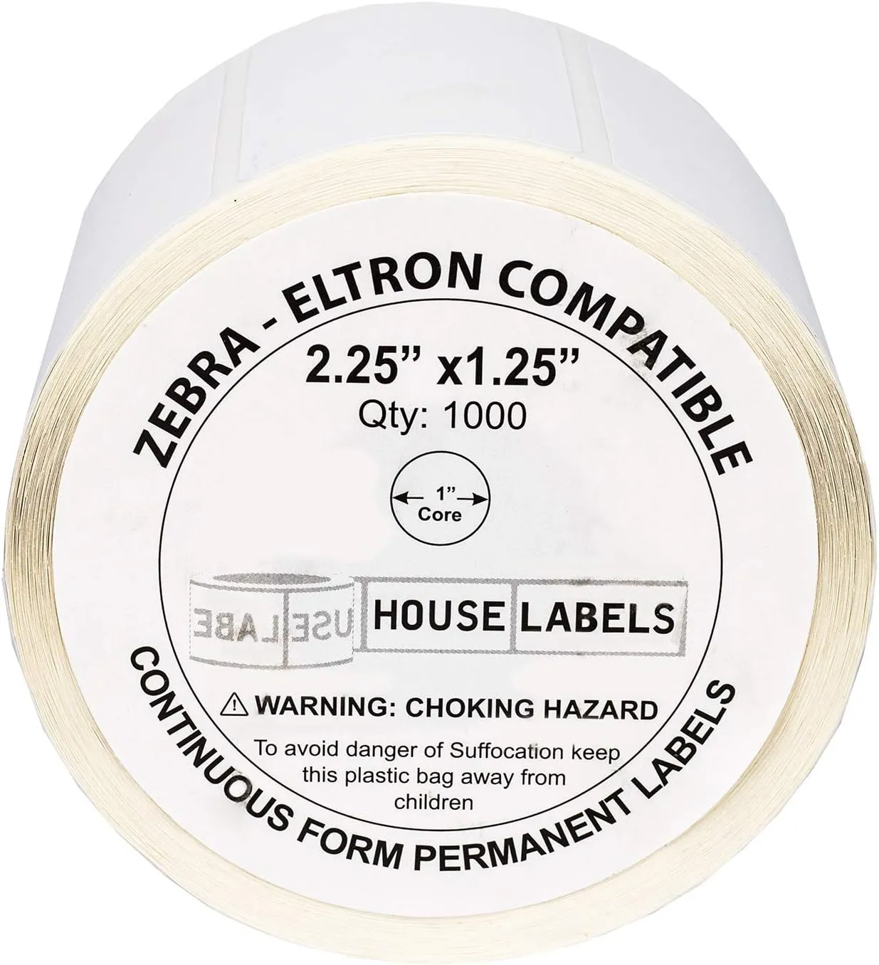 HOUSELABELS 2.25" x 1.25" Address Labels on 1" Core Compatible with Zebra and Rollo Printers, 6 Rolls / 1,000 Labels per Roll