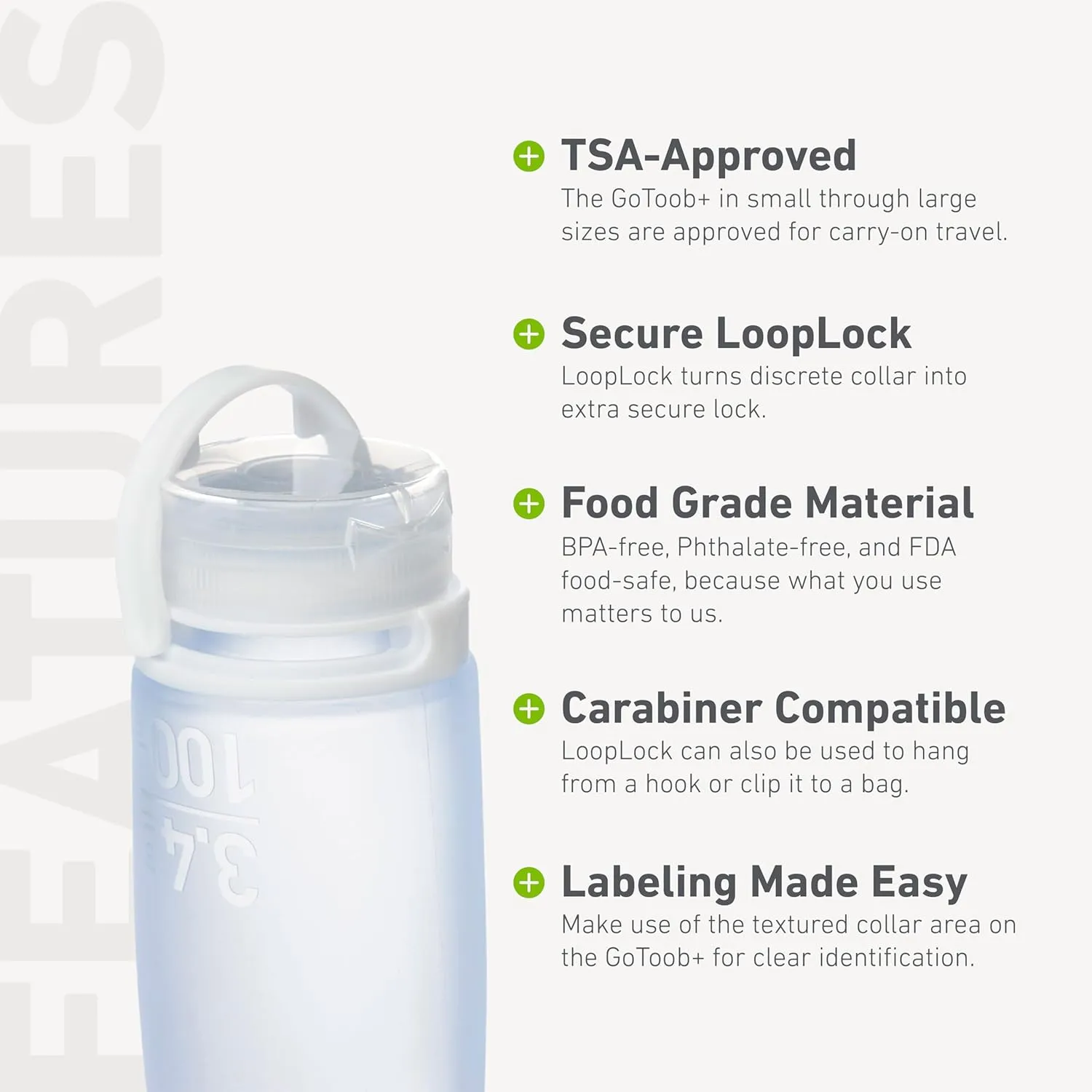 humangear GoToob  3-Pack (Large) | Refillable Silicone Travel Bottle | Locking Lid | Food-Safe Material, Clear/Green/Blue, Large (3.4 fl.oz.; 100ml)