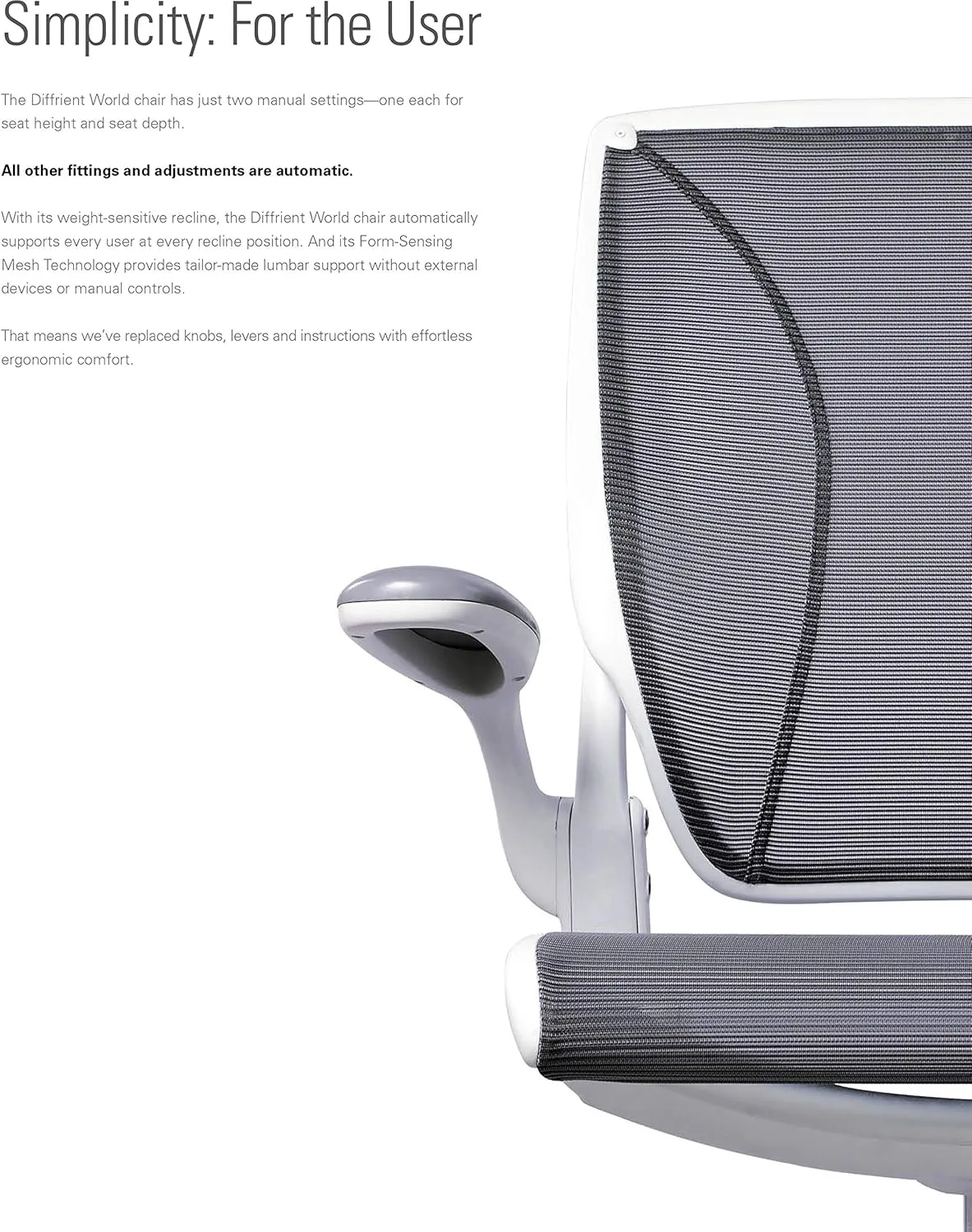 Humanscale Diffrient World Office Task Desk Chair - Adjustable Duron Arms - Black Frame Black Pinstripe Back and Seat Mesh W11BN10N10 - Carpet Casters