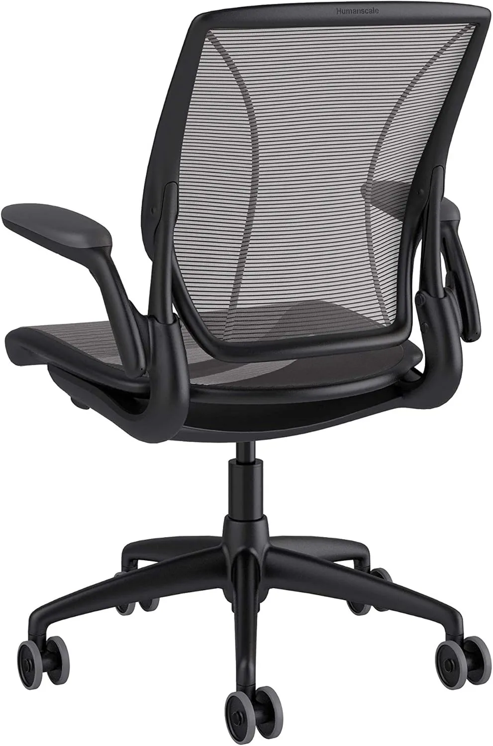 Humanscale Diffrient World Office Task Desk Chair - Adjustable Duron Arms - Black Frame Black Pinstripe Back and Seat Mesh W11BN10N10 - Carpet Casters