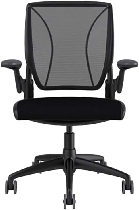 Humanscale Diffrient World Task Chair Monofilament Stripe Black Back Corde 4 Black Seat Black Frame Black Trim Height-Adjustable Duron Arms Standard Foam Seat