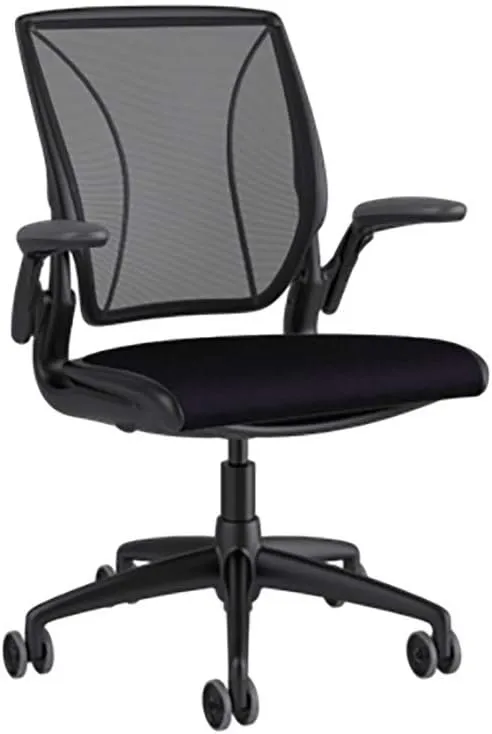 Humanscale Diffrient World Task Chair Monofilament Stripe Black Back Corde 4 Black Seat Black Frame Black Trim Height-Adjustable Duron Arms Standard Foam Seat