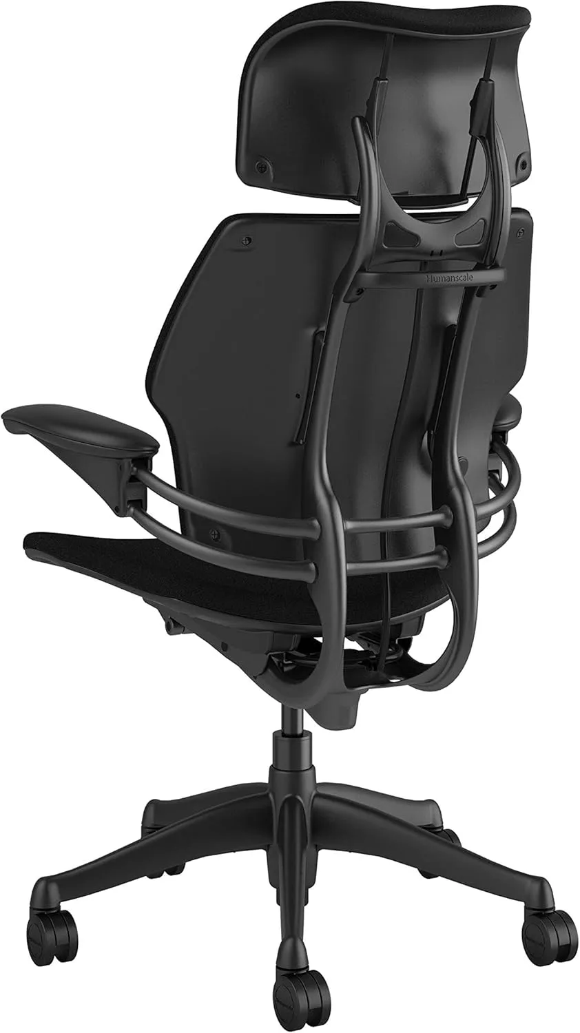 Humanscale Freedom Office Chair with Headrest - Ergonomic Work Chair with Advanced Highly Adjustable Duron Arms and Gel Seat - Wheels for Hard Flooring - Black Fourtis Fabric