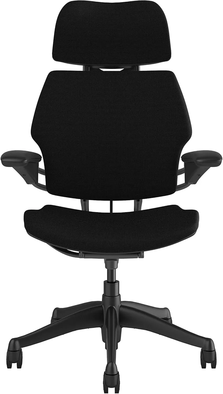 Humanscale Freedom Office Chair with Headrest - Ergonomic Work Chair with Advanced Highly Adjustable Duron Arms and Gel Seat - Wheels for Hard Flooring - Black Fourtis Fabric