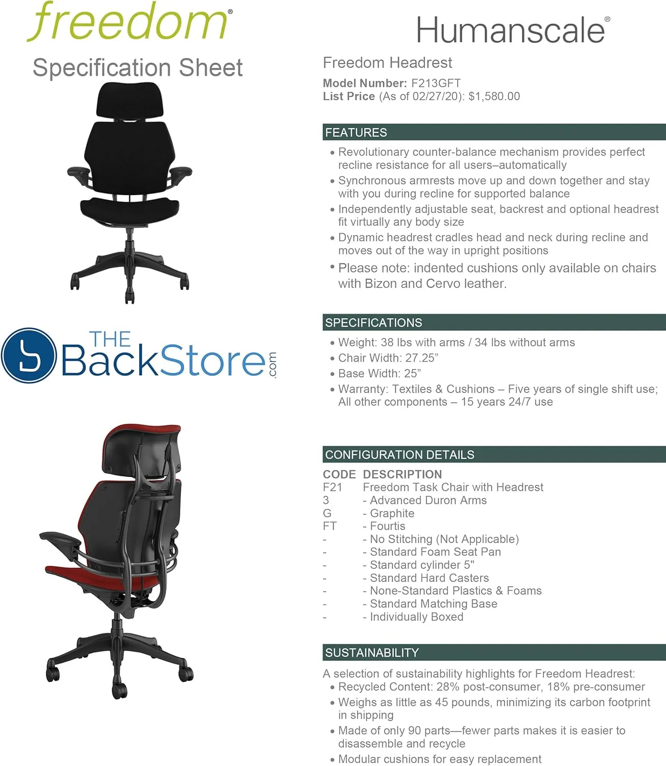 Humanscale Freedom Office Chair with Headrest - Ergonomic Work Chair with Advanced Highly Adjustable Duron Arms and Gel Seat - Wheels for Hard Flooring - Black Fourtis Fabric