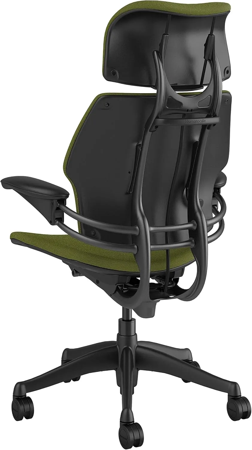 Humanscale Freedom Office Chair with Headrest - Ergonomic Work Chair with Advanced Highly Adjustable Duron Arms and Gel Seat - Wheels for Hard Flooring - Clover Green Fourtis Fabric