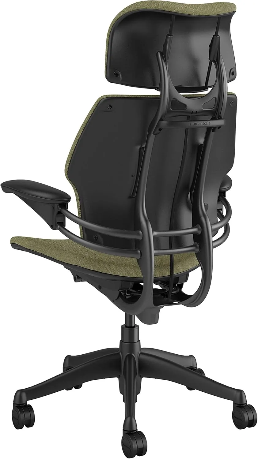 Humanscale Freedom Office Chair with Headrest - Ergonomic Work Chair with Standard Height Adjustable Duron Arms - Wheels for Carpet - Graphite Frame with Ash Fourtis Fabric