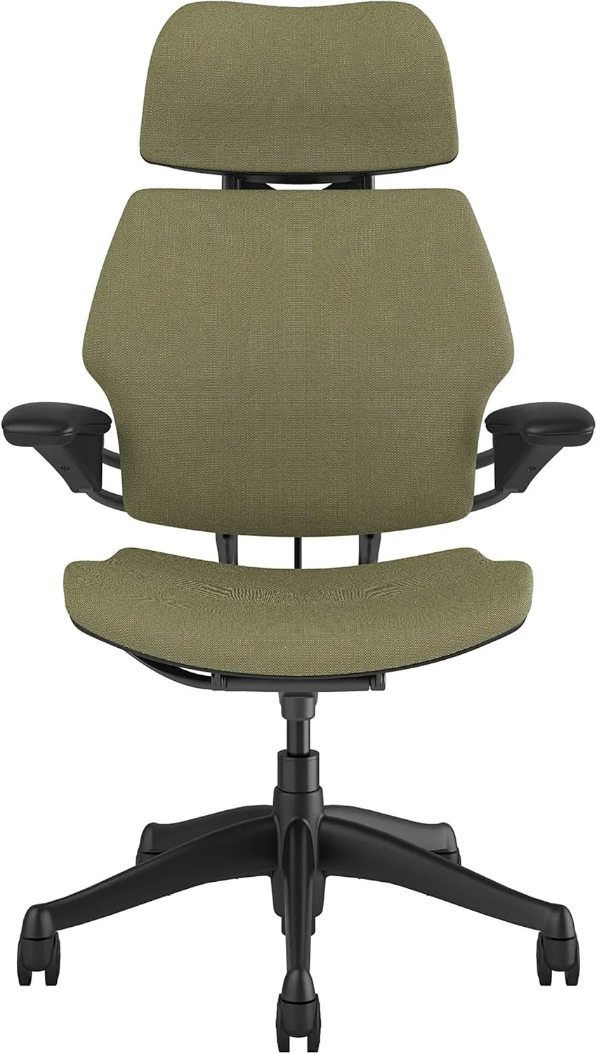 Humanscale Freedom Office Chair with Headrest - Ergonomic Work Chair with Standard Height Adjustable Duron Arms - Wheels for Carpet - Graphite Frame with Ash Fourtis Fabric