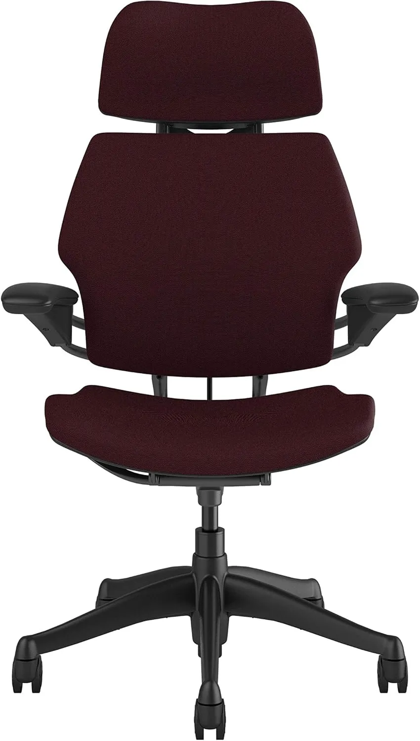 Humanscale Freedom Office Chair with Headrest - Ergonomic Work Chair with Standard Height Adjustable Duron Arms - Wheels for Carpet - Graphite Frame with Boysenberry Red Fourtis Fabric