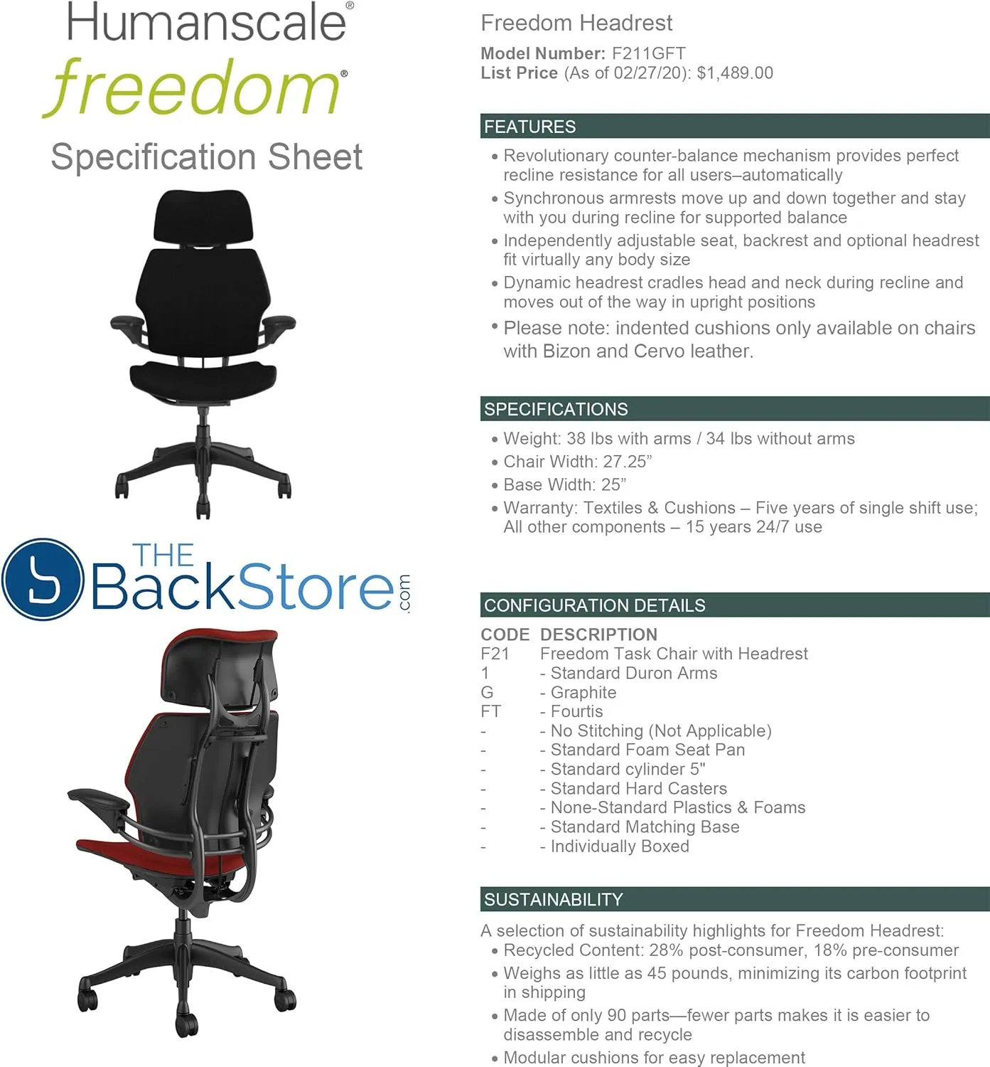 Humanscale Freedom Office Chair with Headrest - Ergonomic Work Chair with Standard Height Adjustable Duron Arms - Wheels for Carpet - Graphite Frame with Boysenberry Red Fourtis Fabric
